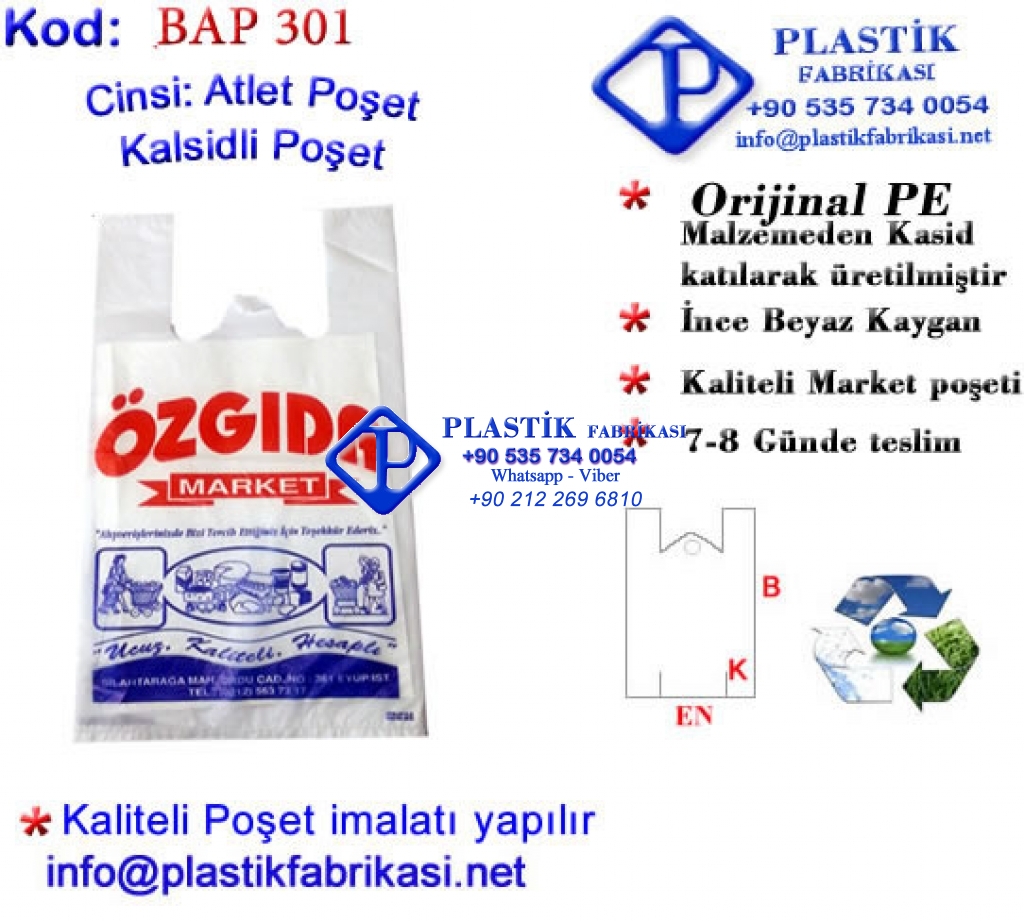 Özel Baskılı Market Poşeti 301 Plastik Poşet Asetat PP Pvc Pet Şeffaf Sızdırmaz Kap