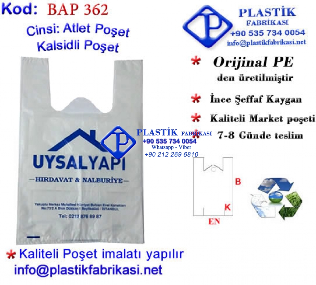 Özel Baskılı Market Poşeti 362 Plastik Poşet Asetat PP Pvc Pet Şeffaf Sızdırmaz Kap